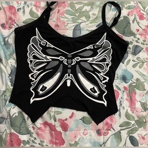 SHEIN Black and White Butterfly Tank Top